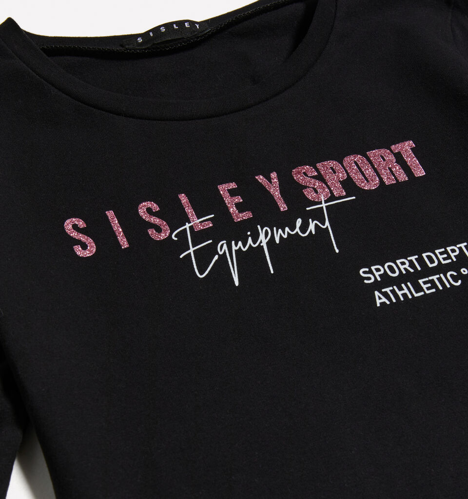 Black t-shirt with glitter print - girls' long sleeve t-shirts - Black | Sisley Young image number 2